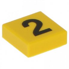 LEGO® 3070bp02 GEEL - M-28-E LEGO® 1x1 tegel met zwarte cijfer 2   GEEL