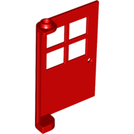 LEGO® deur,  4x5 met 4 raampjes, deurknop voor in frame ROOD