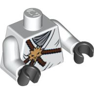 LEGO® Ninjago torso met bruin touw, gouden leeuw medallion, grijs t-shirt, witte armen en zwarte handen WIT