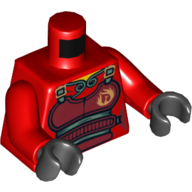 LEGO® Ninjago torso met bruin pantser met gordels en vlammen patroon, rode armen en zwarte handen ROOD