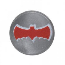 LEGO® 1x1 tegel rond met rode Batman logo MAT ZILVER