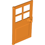 LEGO® deur, 1x4x6 met 4 raampjes, deurknop voor in frame ORANJE