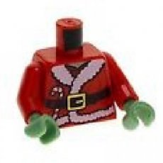 LEGO® torso kerstman jas met bond, zwarte riem en snoep / rode armen / zand groene handen ROOD